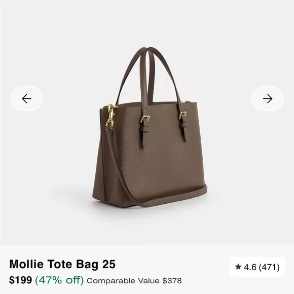 Coach Mollie Tote in Gold and Dark Stone - Picture 2 of 4